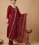 Women Ethnic Motifs Embroidered Regular Sequinned Kurta with Trousers & With Dupatta