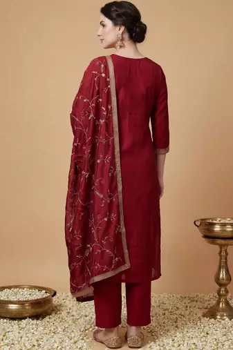 Women Ethnic Motifs Embroidered Regular Sequinned Kurta with Trousers & With Dupatta