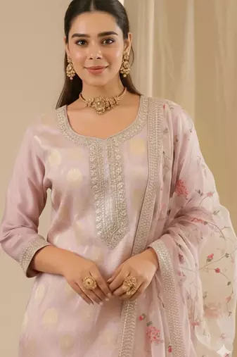 Women Embroidered Regular Kurta with Trousers & With Dupatta
