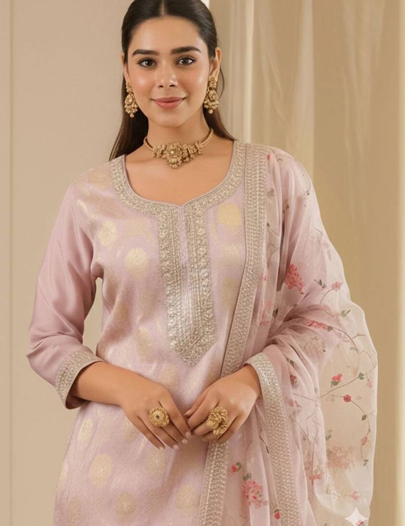 Women Embroidered Regular Kurta with Trousers & With Dupatta