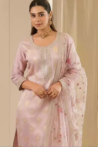 Women Embroidered Regular Kurta with Trousers & With Dupatta
