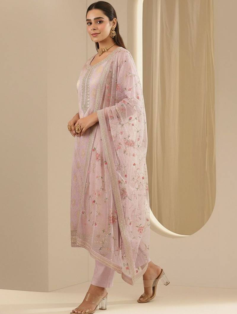 Women Embroidered Regular Kurta with Trousers & With Dupatta