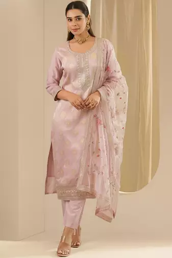 Women Embroidered Regular Kurta with Trousers & With Dupatta