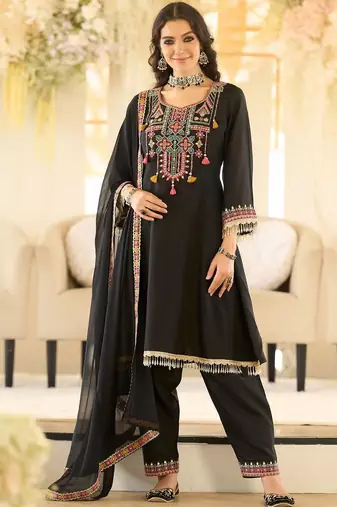 Women Ethnic Motifs Embroidered Regular Beads and Stones Kurta with Salwar & With Dupatta