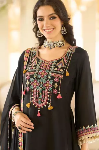 Women Ethnic Motifs Embroidered Regular Beads and Stones Kurta with Salwar & With Dupatta