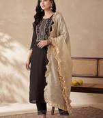 Women Embroidered Regular Liva Kurta with Trousers & With Dupatta