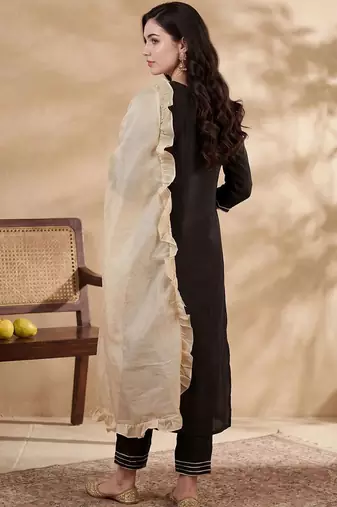 Women Embroidered Regular Liva Kurta with Trousers & With Dupatta