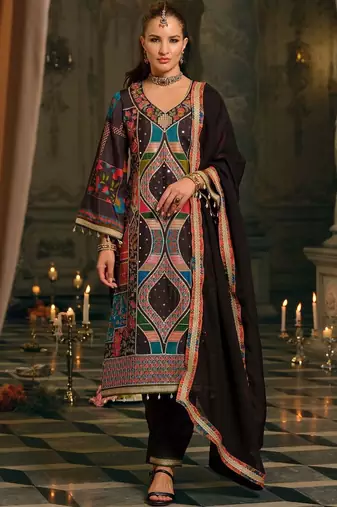 Women Ethnic Motifs Printed Regular Mirror Work Kurta with Palazzos & With Dupatta