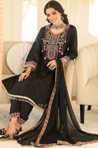 Women Ethnic Motifs Embroidered Regular Beads and Stones Kurta with Salwar & With Dupatta