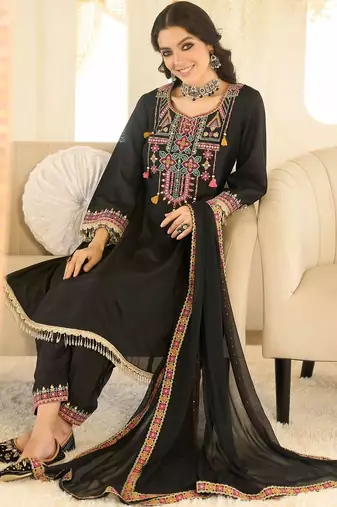 Women Ethnic Motifs Embroidered Regular Beads and Stones Kurta with Salwar & With Dupatta