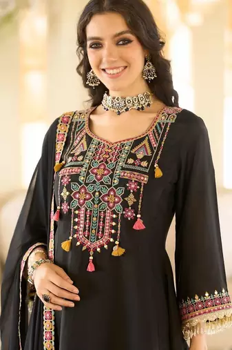 Women Ethnic Motifs Embroidered Regular Beads and Stones Kurta with Salwar & With Dupatta