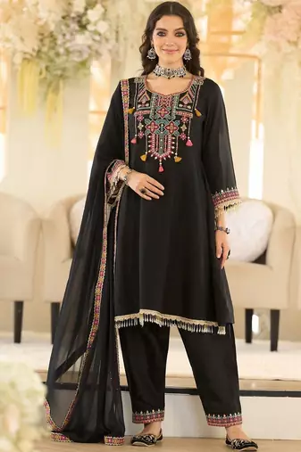 Women Ethnic Motifs Embroidered Regular Beads and Stones Kurta with Salwar & With Dupatta