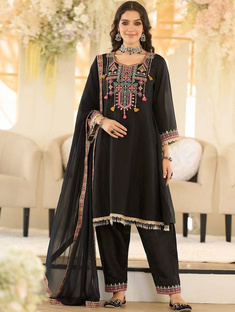 Women Ethnic Motifs Embroidered Regular Beads and Stones Kurta with Salwar & With Dupatta