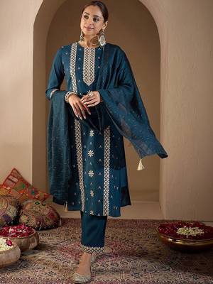 Women Ethnic Motifs Embroidered Regular Sequinned Kurta with Trousers & With Dupatta 1