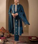Women Ethnic Motifs Embroidered Regular Sequinned Kurta with Trousers & With Dupatta