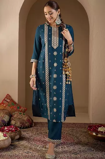 Women Ethnic Motifs Embroidered Regular Sequinned Kurta with Trousers & With Dupatta