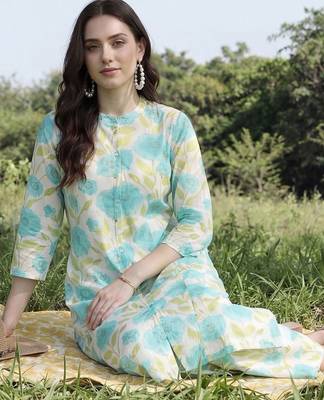 Women Floral Printed Regular Kurta with Palazzos 5