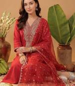 Women Paisley Embroidered Regular Sequinned Liva Kurta with Trousers & With Dupatta