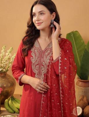 Women Paisley Embroidered Regular Sequinned Liva Kurta with Trousers & With Dupatta 3