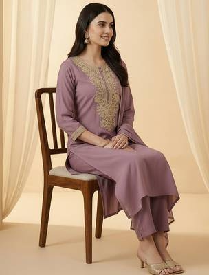 Women Ethnic Motifs Embroidered Regular Kurta with Trousers & With Dupatta 1