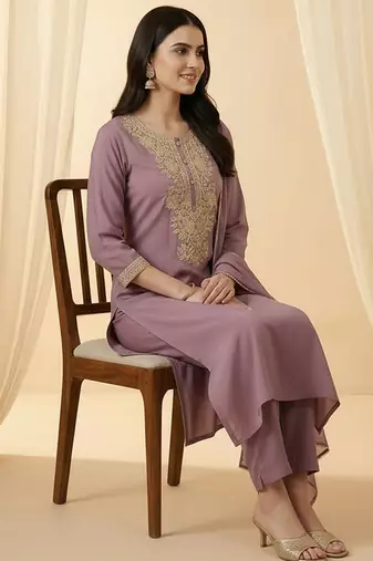Women Ethnic Motifs Embroidered Regular Kurta with Trousers & With Dupatta