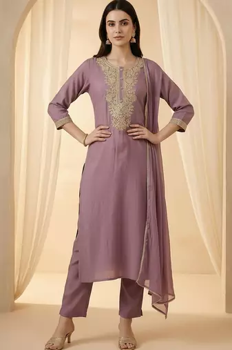 Women Ethnic Motifs Embroidered Regular Kurta with Trousers & With Dupatta