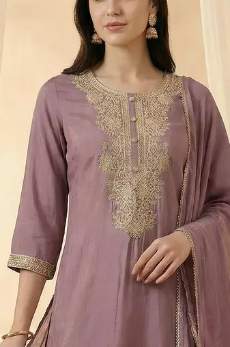 Women Ethnic Motifs Embroidered Regular Kurta with Trousers & With Dupatta