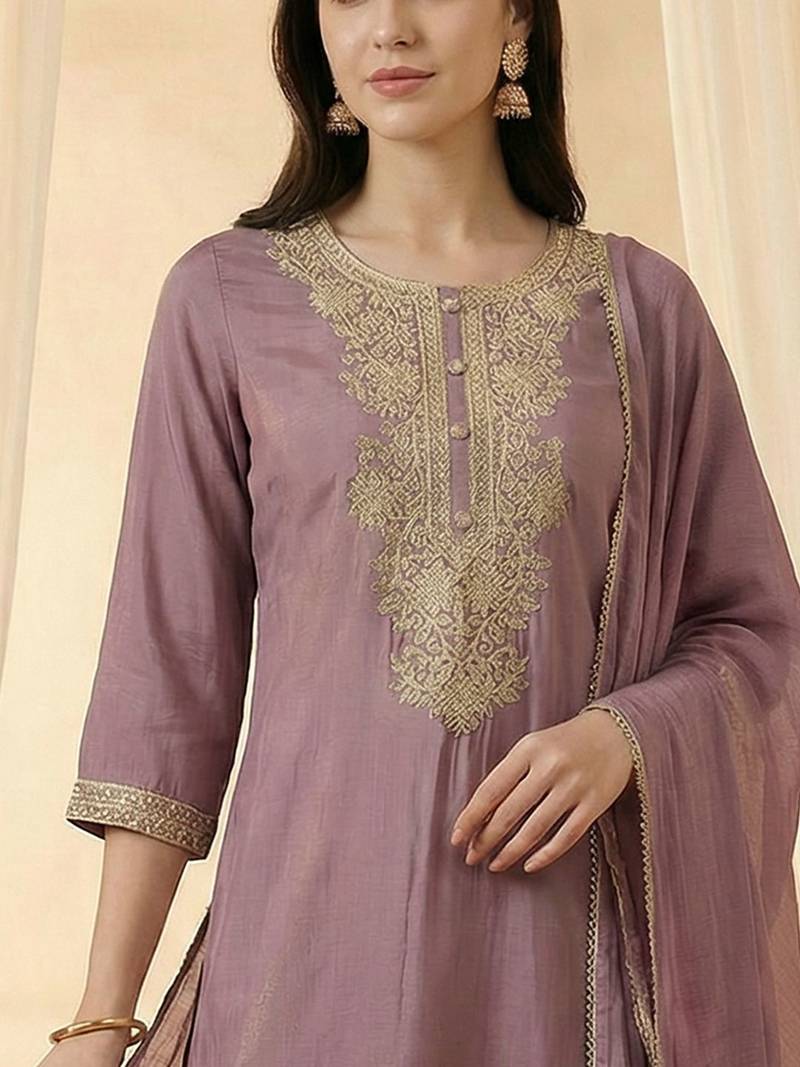 Women Ethnic Motifs Embroidered Regular Kurta with Trousers & With Dupatta