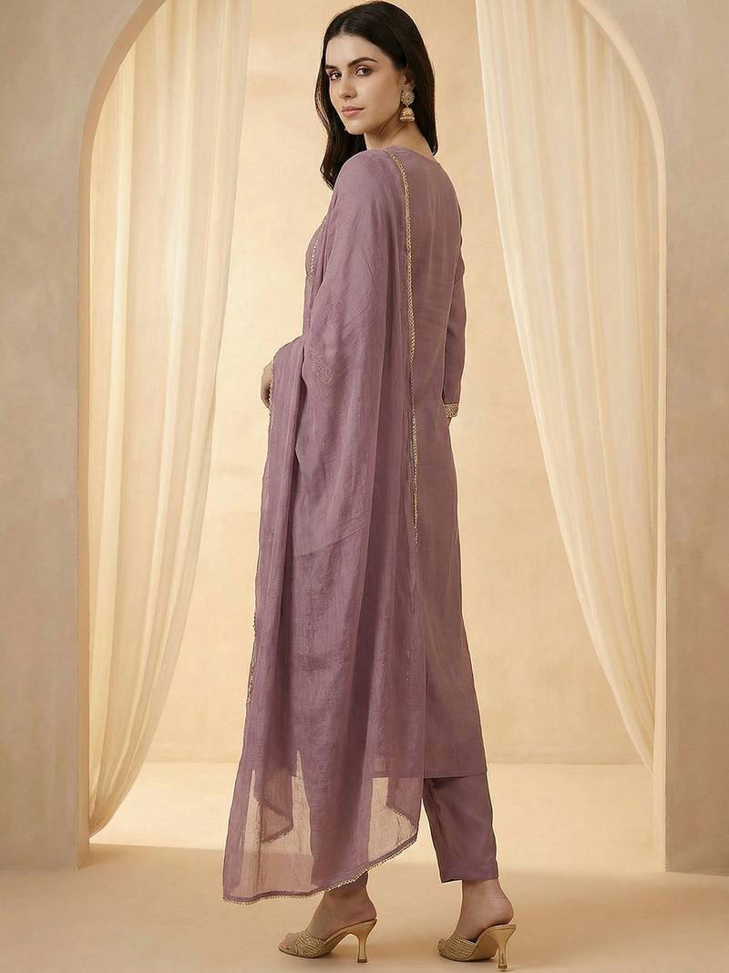 Women Ethnic Motifs Embroidered Regular Kurta with Trousers & With Dupatta