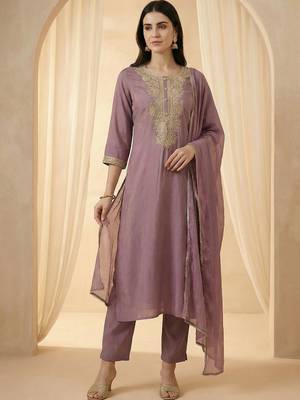 Women Ethnic Motifs Embroidered Regular Kurta with Trousers & With Dupatta 6