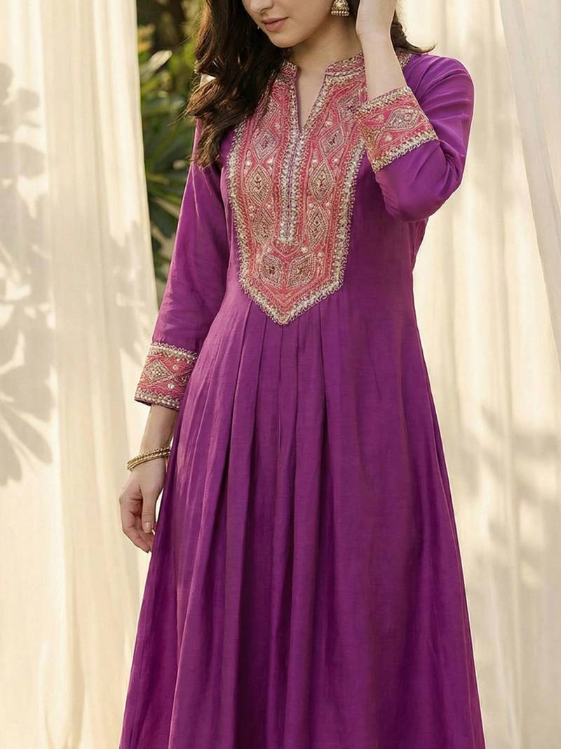 Women Ethnic Motifs Embroidered Pleated Mirror Work Kurta with Trousers