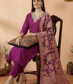 Women Ethnic Motifs Embroidered Regular Kurta with Trousers & With Dupatta