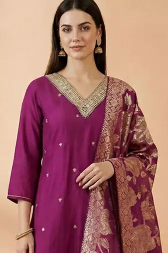 Women Ethnic Motifs Embroidered Regular Kurta with Trousers & With Dupatta