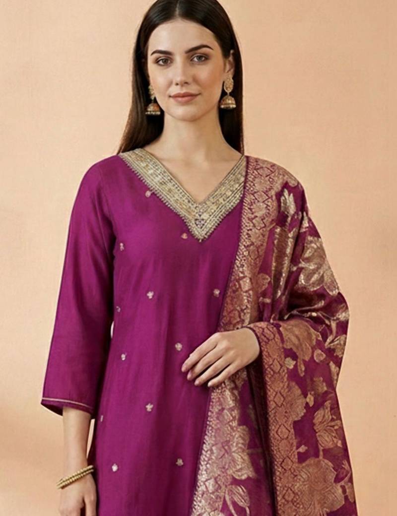 Women Ethnic Motifs Embroidered Regular Kurta with Trousers & With Dupatta
