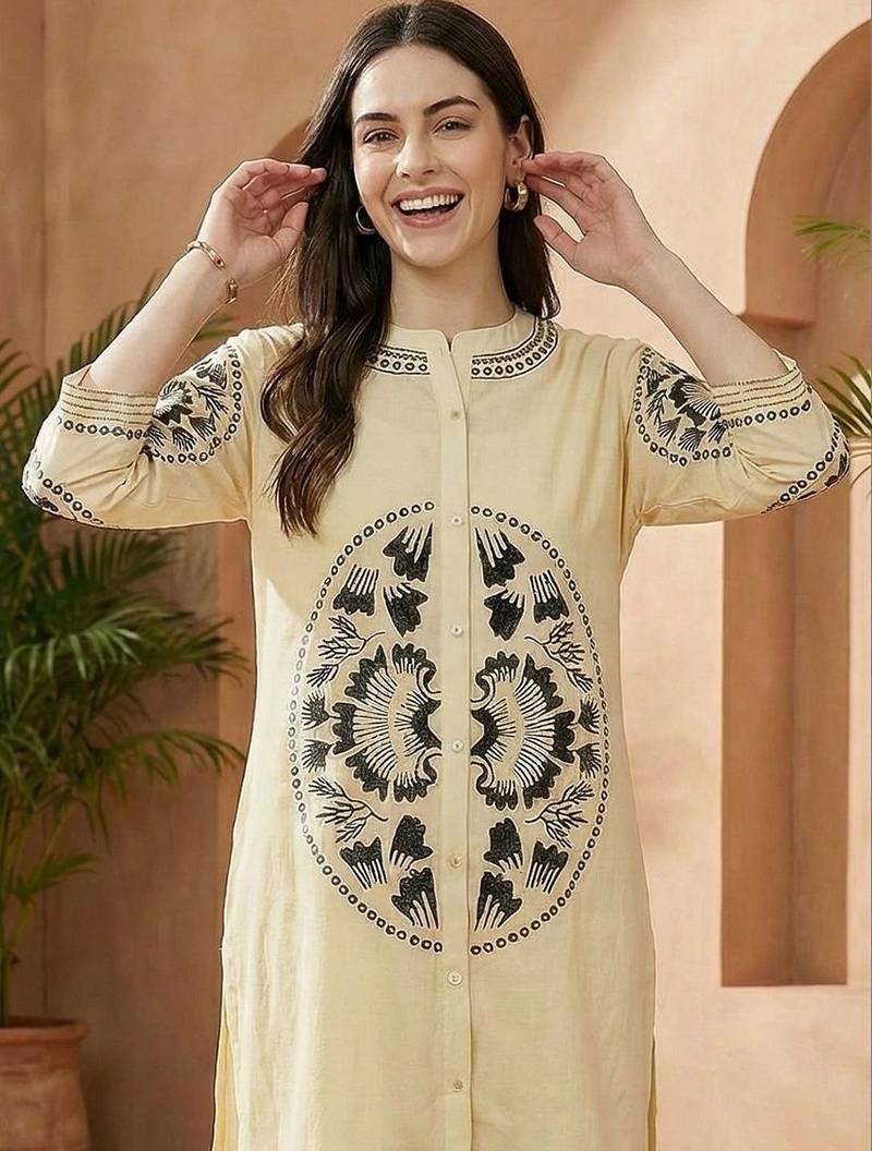 Women Embroidered Regular Thread Work Pure Cotton Kurta with Palazzos