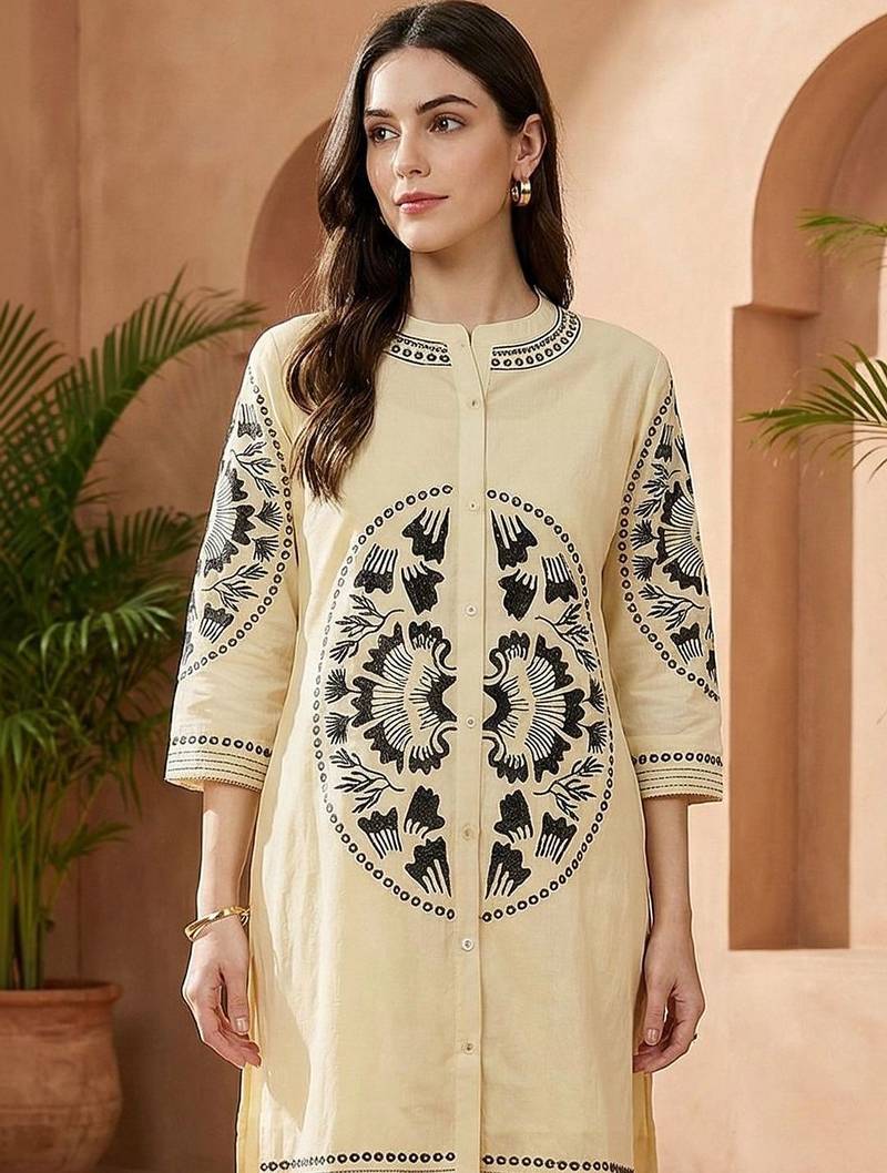 Women Embroidered Regular Thread Work Pure Cotton Kurta with Palazzos