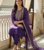 Women Ethnic Motifs Embroidered Regular Kurta with Trousers & With Dupatta