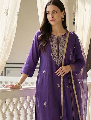 Women Ethnic Motifs Embroidered Regular Kurta with Trousers & With Dupatta 3