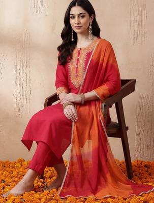 Women Ethnic Motifs Regular Kurta with Trousers & With Dupatta 1