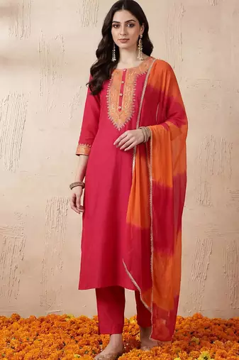 Women Ethnic Motifs Regular Kurta with Trousers & With Dupatta