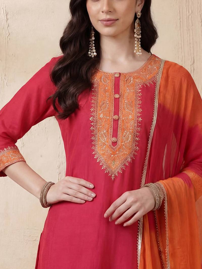 Women Ethnic Motifs Regular Kurta with Trousers & With Dupatta