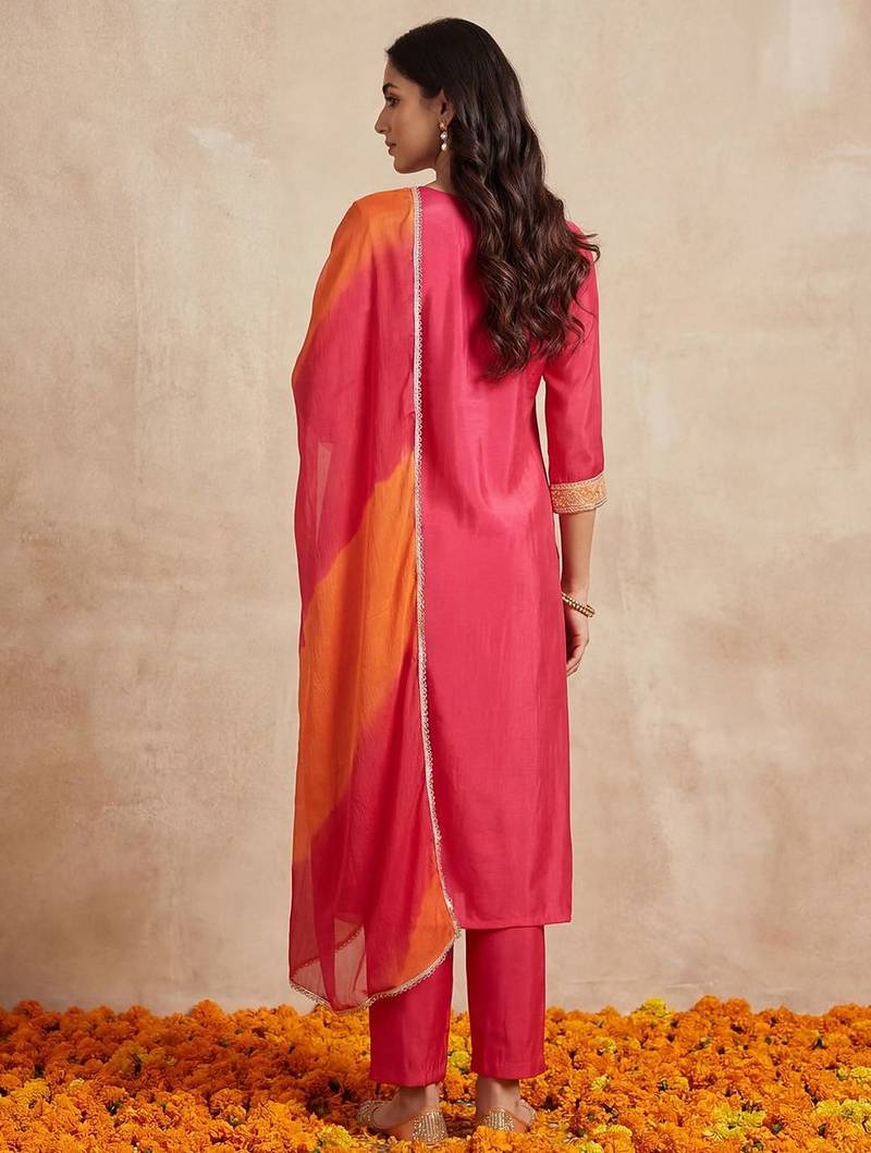 Women Ethnic Motifs Regular Kurta with Trousers & With Dupatta
