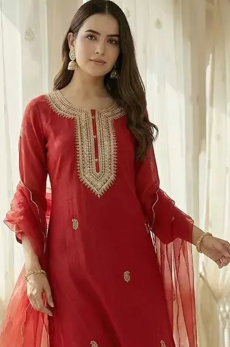Women Floral Embroidered Regular Kurta with Trousers & With Dupatta