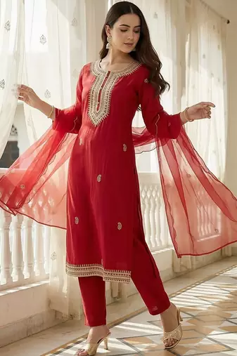 Women Floral Embroidered Regular Kurta with Trousers & With Dupatta