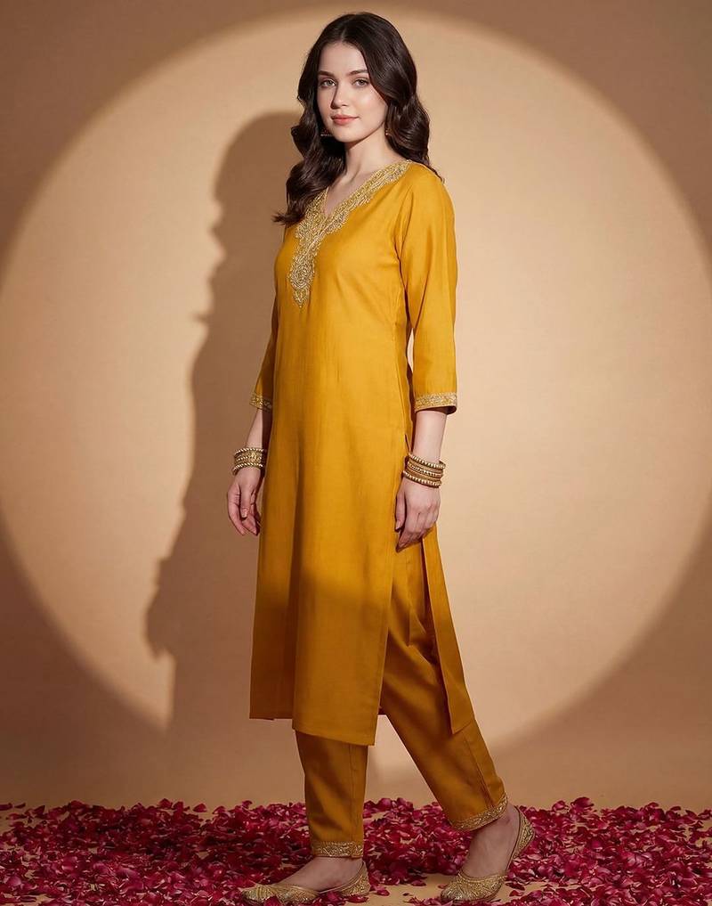 Women Ethnic Motifs Embroidered Regular Sequinned Kurta with Trousers