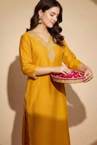 Women Ethnic Motifs Embroidered Regular Sequinned Kurta with Trousers