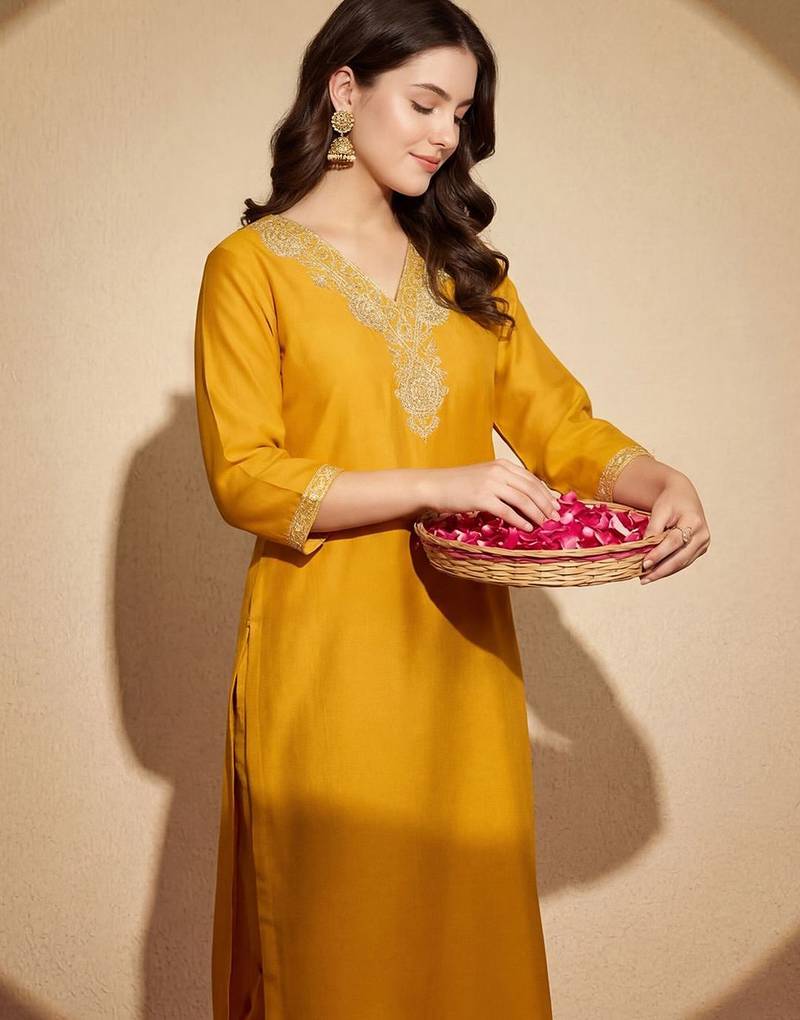 Women Ethnic Motifs Embroidered Regular Sequinned Kurta with Trousers