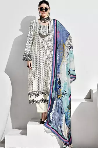Women Embroidered Regular Thread Work Kurta with Trousers & With Dupatta