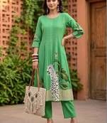 Women Animal Printed Regular Pure Cotton Kurta with Trousers