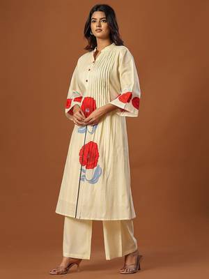 Women Floral Printed Regular Thread Work Pure Cotton Kurta with Trousers 4